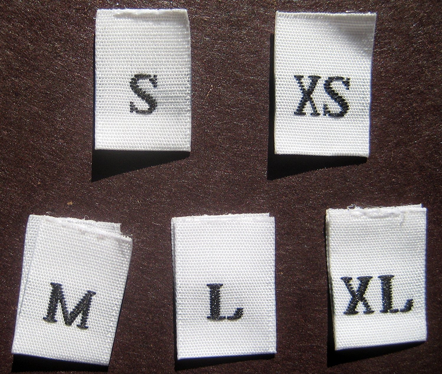 500 pcs WOVEN CLOTHING LABELS SIZE TAGS WHITE - XS S M L XL (100pcs each)